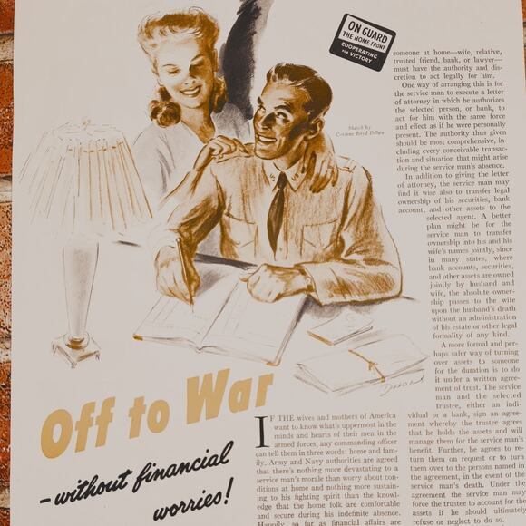 1942 Vintage Print Article - "Off to War - Without Financial Worries!" WWII Era - Picture 1 of 8